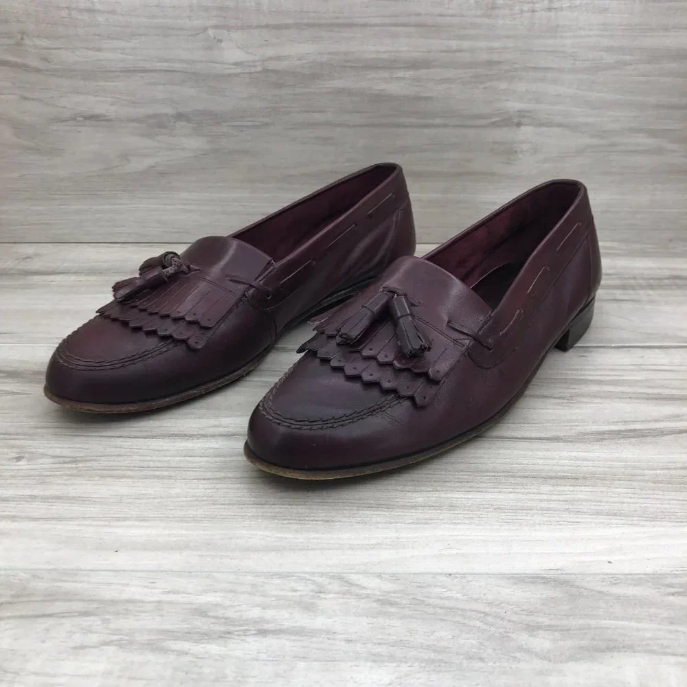 Bally Loafers Mens 8.5M Logan Burgundy Leather Slip On Tassel Shoes